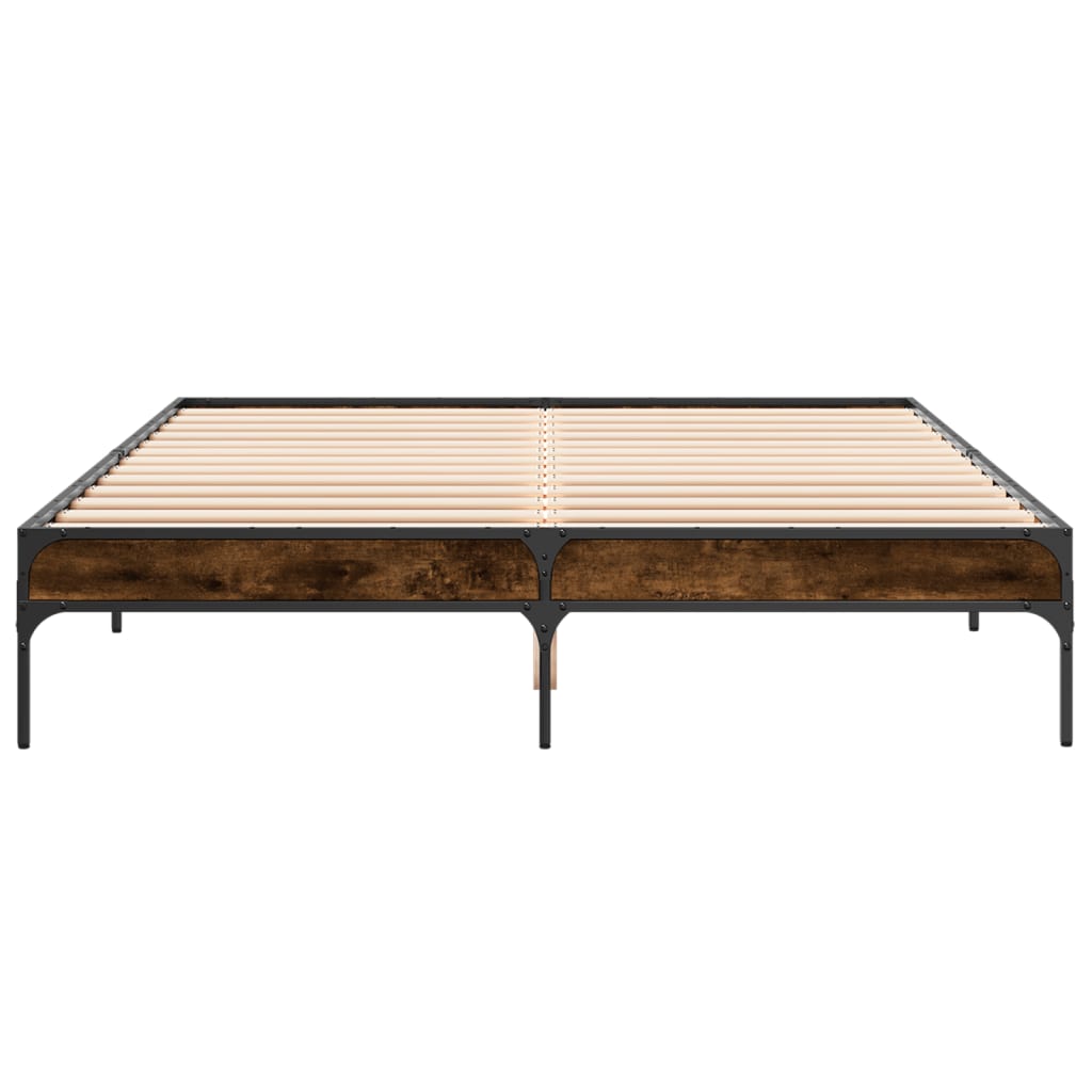 Bedframe bewerkt hout metaal gerookt eikenkleurig 150x200 cm is nu te koop bij PeponiXL, paradijselijk wonen!