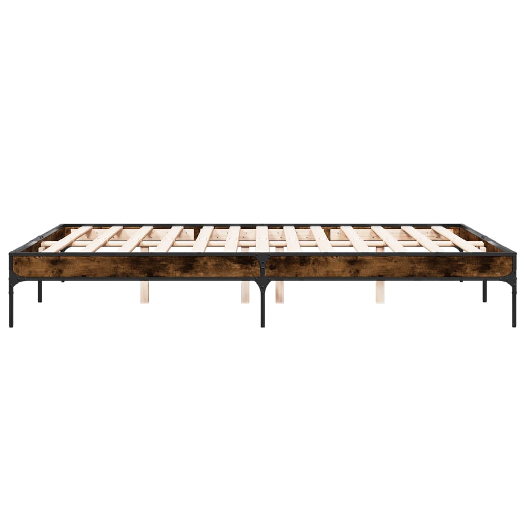 Bedframe bewerkt hout metaal gerookt eikenkleurig 150x200 cm is nu te koop bij PeponiXL, paradijselijk wonen!