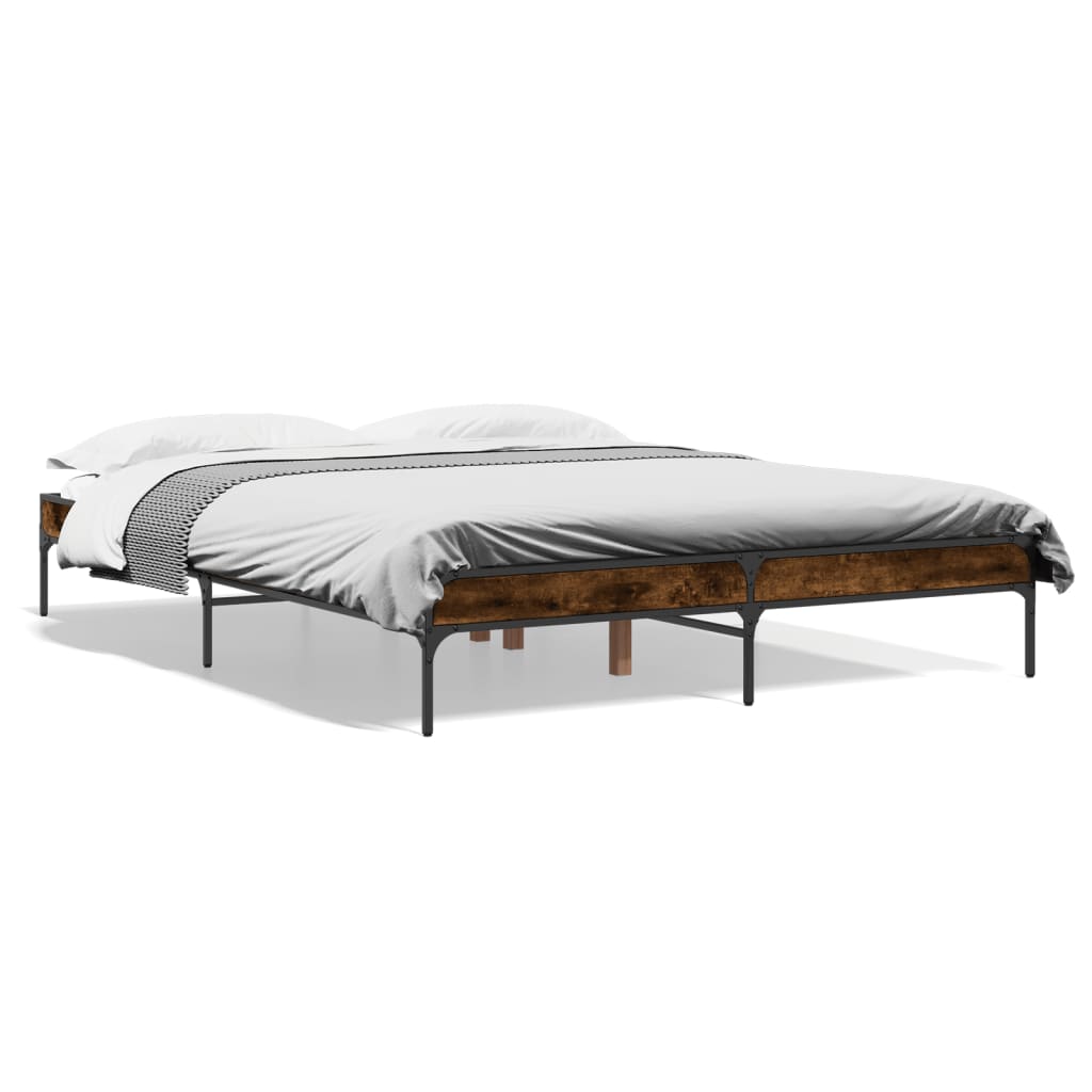 Bedframe bewerkt hout metaal gerookt eikenkleurig 150x200 cm is nu te koop bij PeponiXL, paradijselijk wonen!