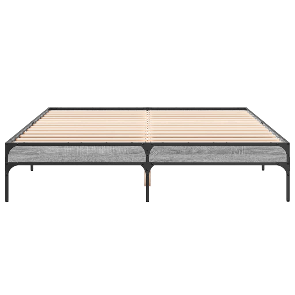Bedframe bewerkt hout metaal grijs sonoma eiken 150x200 cm is nu te koop bij PeponiXL, paradijselijk wonen!