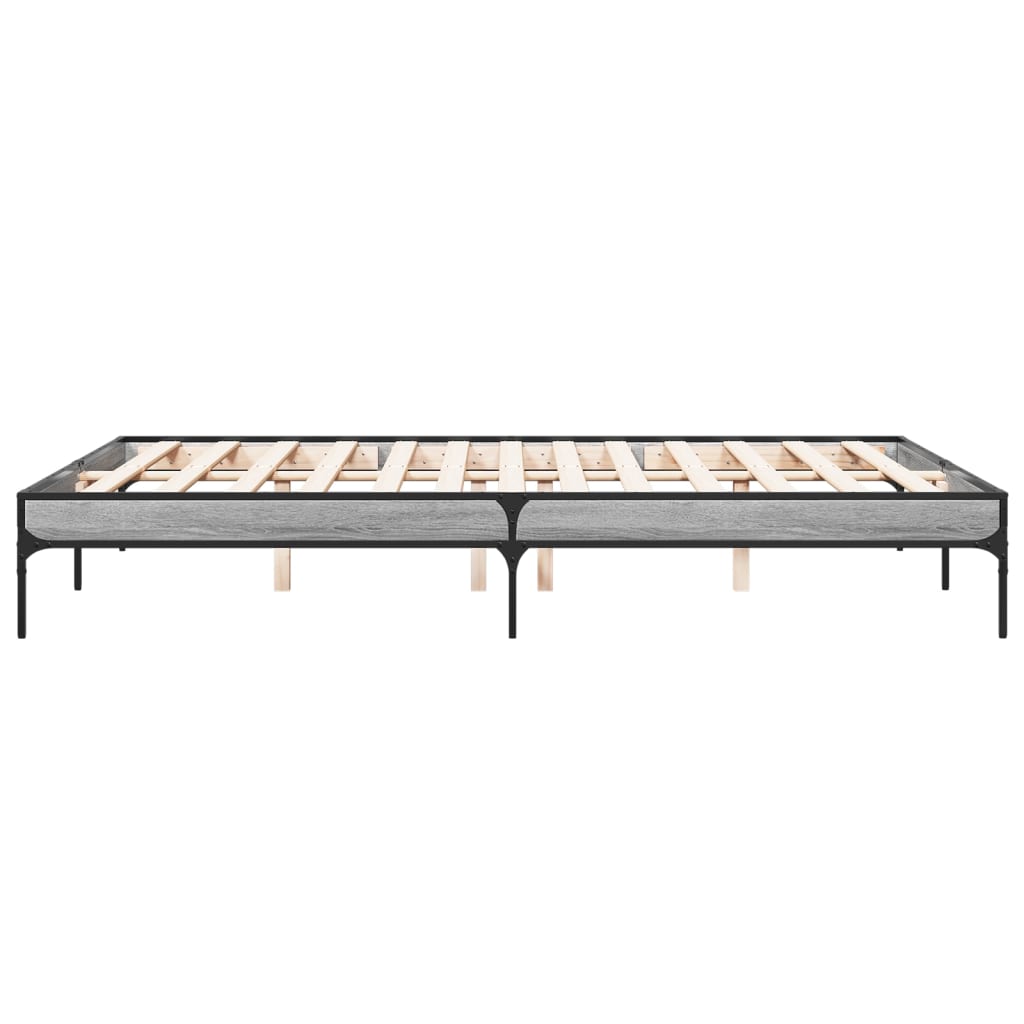 Bedframe bewerkt hout metaal grijs sonoma eiken 150x200 cm is nu te koop bij PeponiXL, paradijselijk wonen!