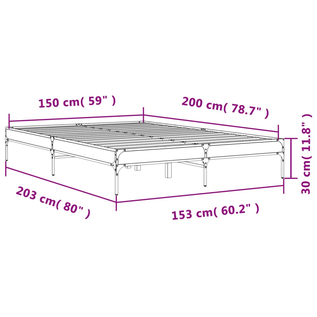 Bedframe bewerkt hout metaal grijs sonoma eiken 150x200 cm is nu te koop bij PeponiXL, paradijselijk wonen!