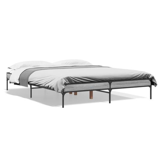 Bedframe bewerkt hout metaal grijs sonoma eiken 150x200 cm is nu te koop bij PeponiXL, paradijselijk wonen!