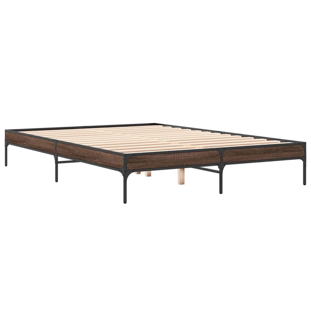 Bedframe bewerkt hout metaal bruin eikenkleur 150x200 cm is nu te koop bij PeponiXL, paradijselijk wonen!
