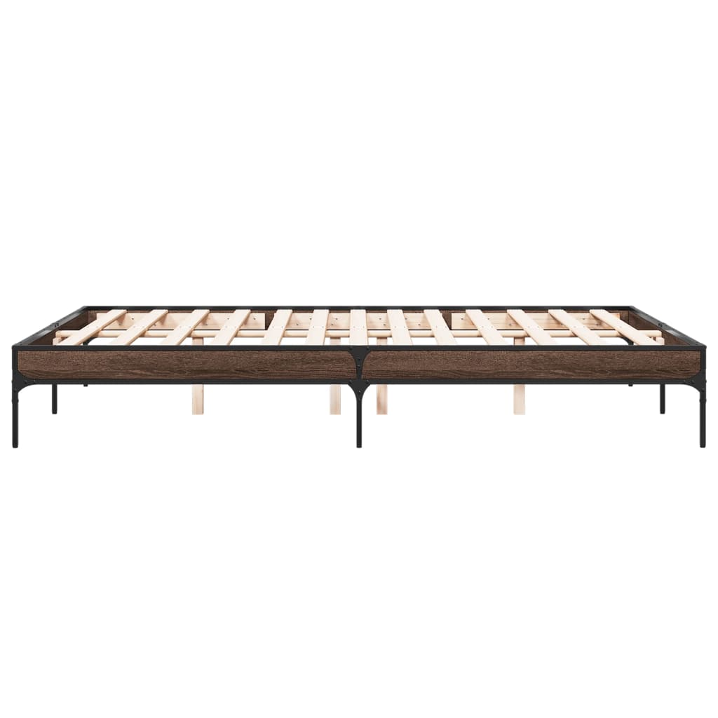 Bedframe bewerkt hout metaal bruin eikenkleur 150x200 cm is nu te koop bij PeponiXL, paradijselijk wonen!