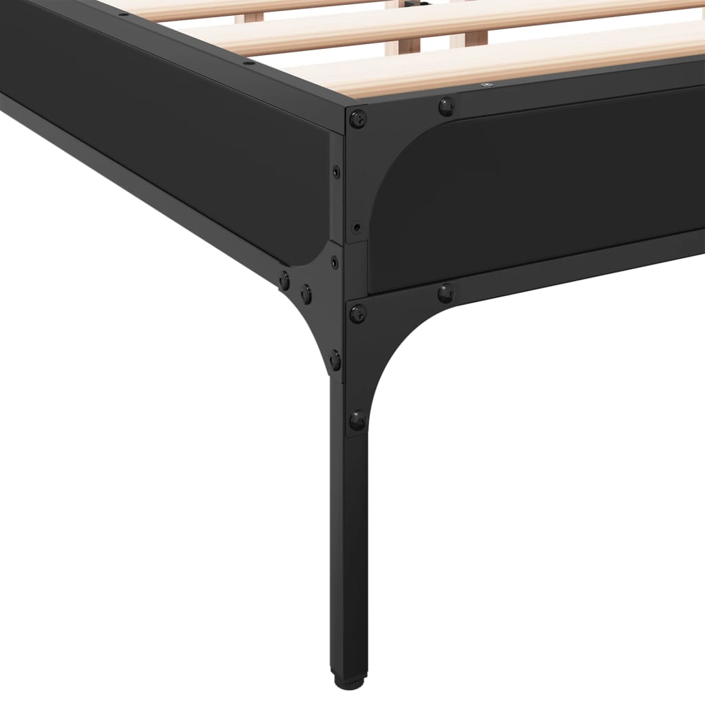 Bedframe bewerkt hout metaal zwart 140x200 cm is nu te koop bij PeponiXL, paradijselijk wonen!