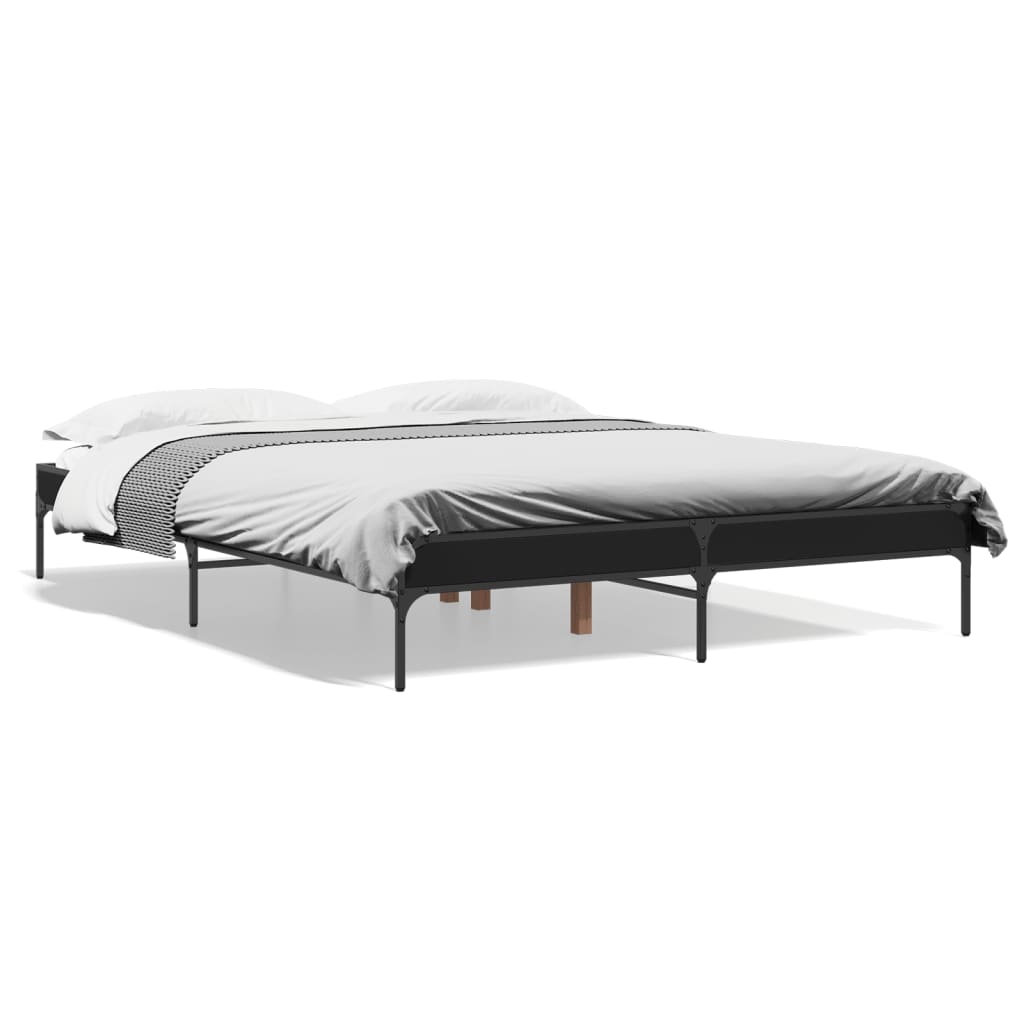 Bedframe bewerkt hout metaal zwart 140x200 cm is nu te koop bij PeponiXL, paradijselijk wonen!