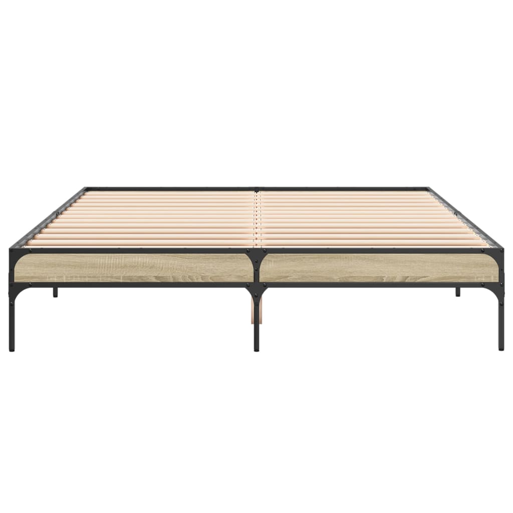 Bedframe bewerkt hout metaal sonoma eikenkleurig 140x200 cm is nu te koop bij PeponiXL, paradijselijk wonen!