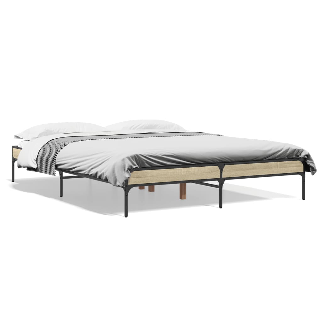 Bedframe bewerkt hout metaal sonoma eikenkleurig 140x200 cm is nu te koop bij PeponiXL, paradijselijk wonen!