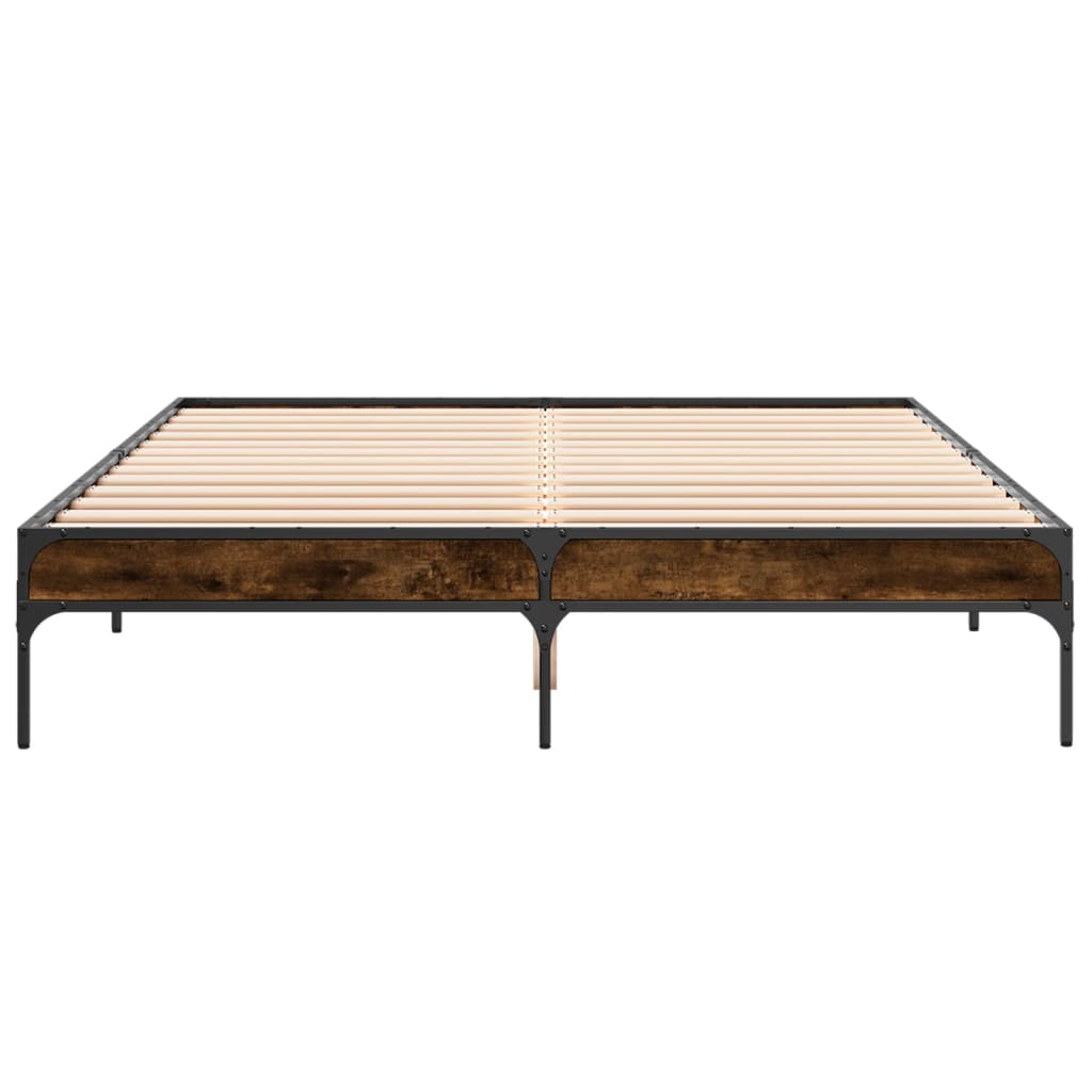 Bedframe bewerkt hout metaal gerookt eikenkleurig 140x200 cm is nu te koop bij PeponiXL, paradijselijk wonen!