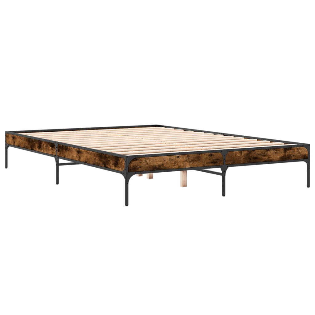 Bedframe bewerkt hout metaal gerookt eikenkleurig 140x200 cm is nu te koop bij PeponiXL, paradijselijk wonen!