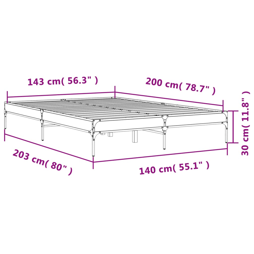 Bedframe bewerkt hout metaal gerookt eikenkleurig 140x200 cm is nu te koop bij PeponiXL, paradijselijk wonen!