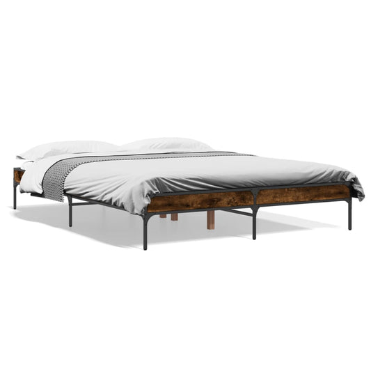 Bedframe bewerkt hout metaal gerookt eikenkleurig 140x200 cm is nu te koop bij PeponiXL, paradijselijk wonen!