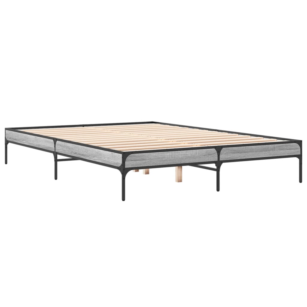 Bedframe bewerkt hout metaal grijs sonoma eiken 140x200 cm is nu te koop bij PeponiXL, paradijselijk wonen!