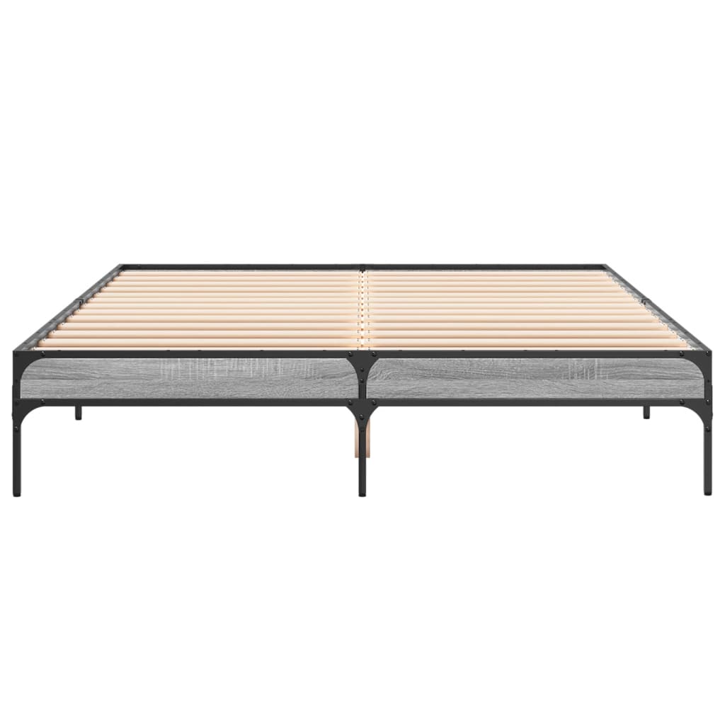Bedframe bewerkt hout metaal grijs sonoma eiken 140x200 cm is nu te koop bij PeponiXL, paradijselijk wonen!