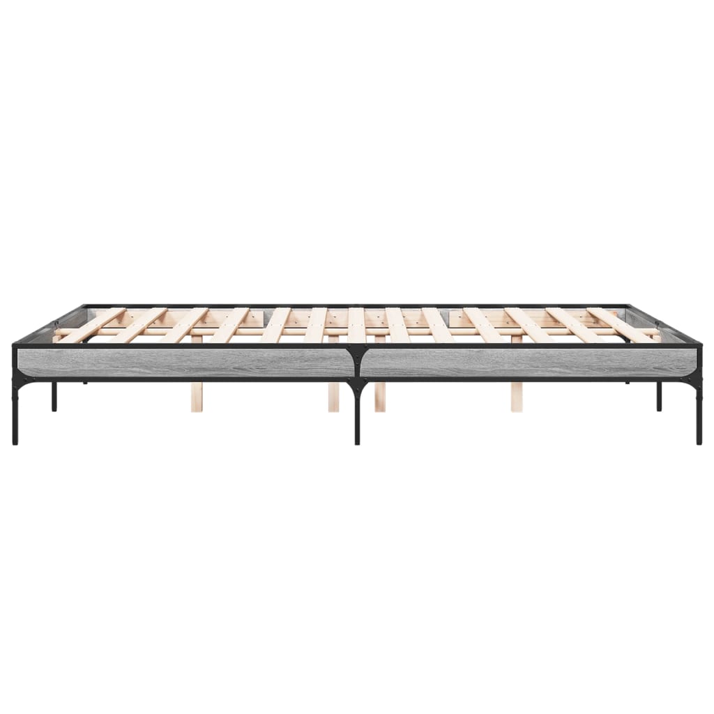 Bedframe bewerkt hout metaal grijs sonoma eiken 140x200 cm is nu te koop bij PeponiXL, paradijselijk wonen!