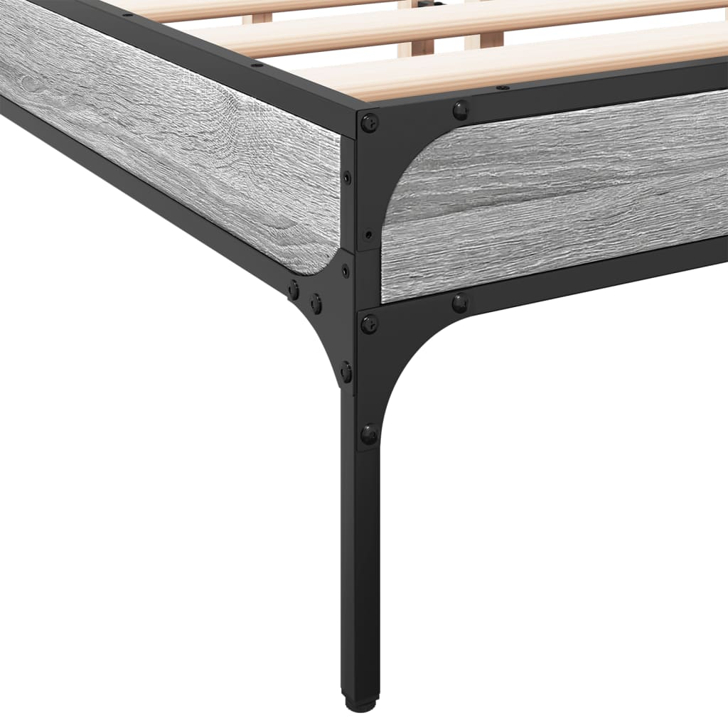 Bedframe bewerkt hout metaal grijs sonoma eiken 140x200 cm is nu te koop bij PeponiXL, paradijselijk wonen!