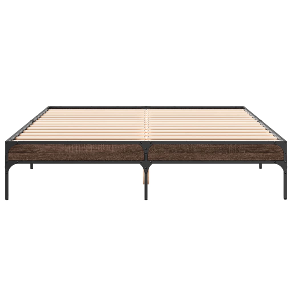 Bedframe bewerkt hout metaal bruin eikenkleur 140x200 cm is nu te koop bij PeponiXL, paradijselijk wonen!