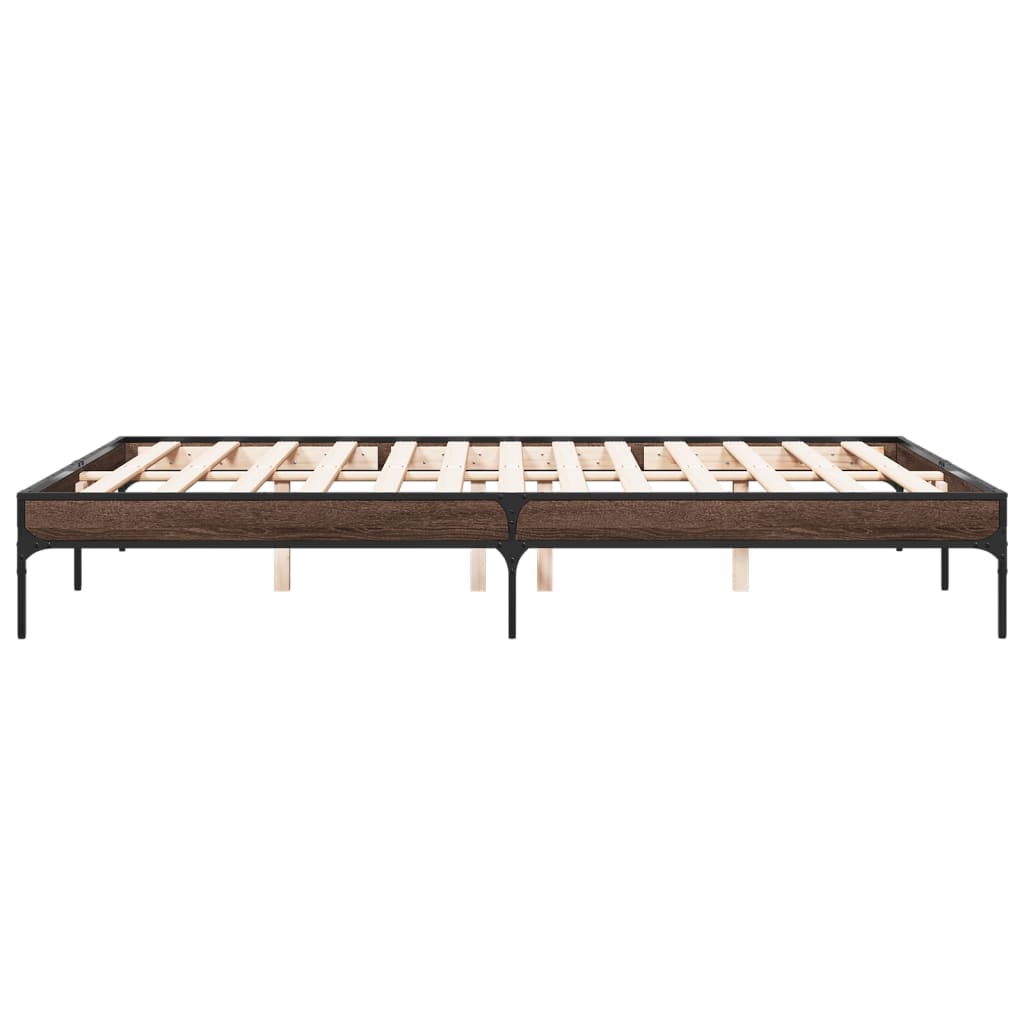 Bedframe bewerkt hout metaal bruin eikenkleur 140x200 cm is nu te koop bij PeponiXL, paradijselijk wonen!