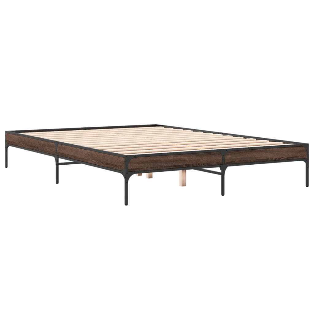 Bedframe bewerkt hout metaal bruin eikenkleur 140x200 cm is nu te koop bij PeponiXL, paradijselijk wonen!