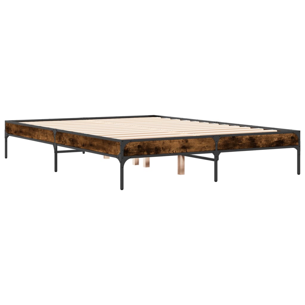 Bedframe bewerkt hout metaal gerookt eikenkleurig 120x200 cm is nu te koop bij PeponiXL, paradijselijk wonen!