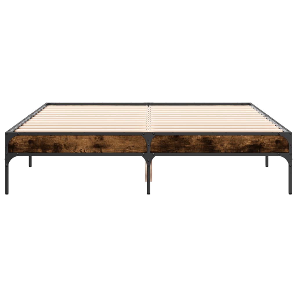 Bedframe bewerkt hout metaal gerookt eikenkleurig 120x200 cm is nu te koop bij PeponiXL, paradijselijk wonen!