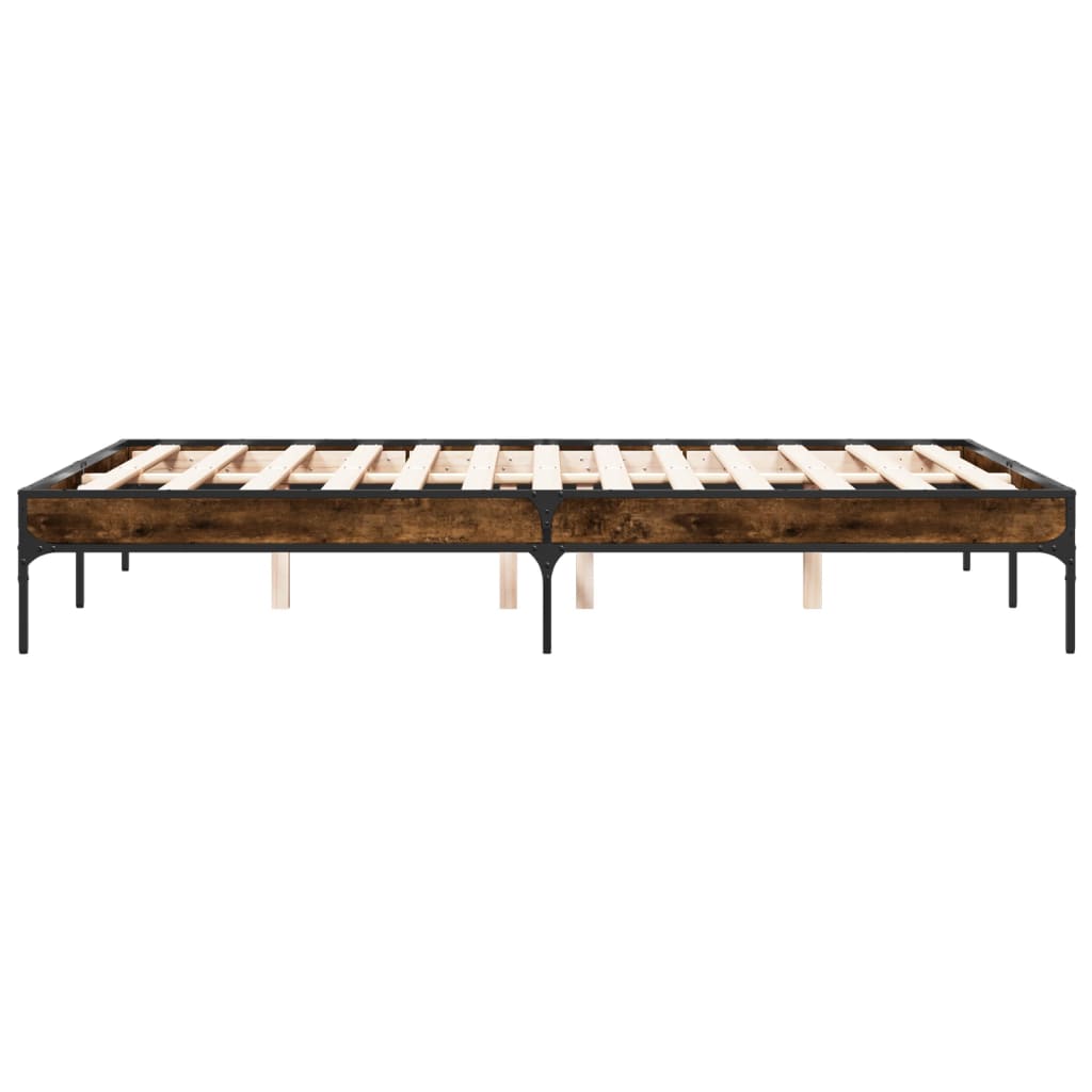 Bedframe bewerkt hout metaal gerookt eikenkleurig 120x200 cm is nu te koop bij PeponiXL, paradijselijk wonen!