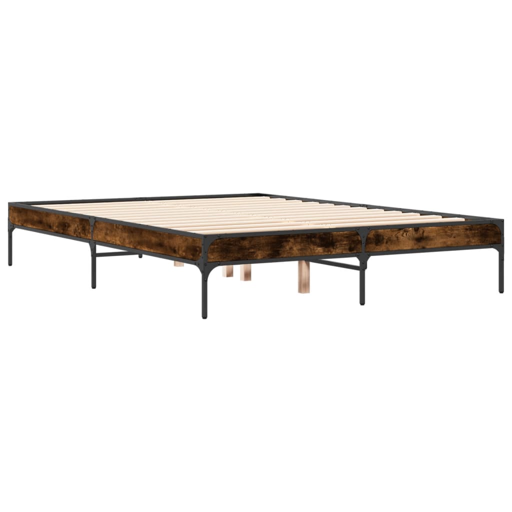 Bedframe bewerkt hout metaal gerookt eikenkleurig 120x200 cm is nu te koop bij PeponiXL, paradijselijk wonen!
