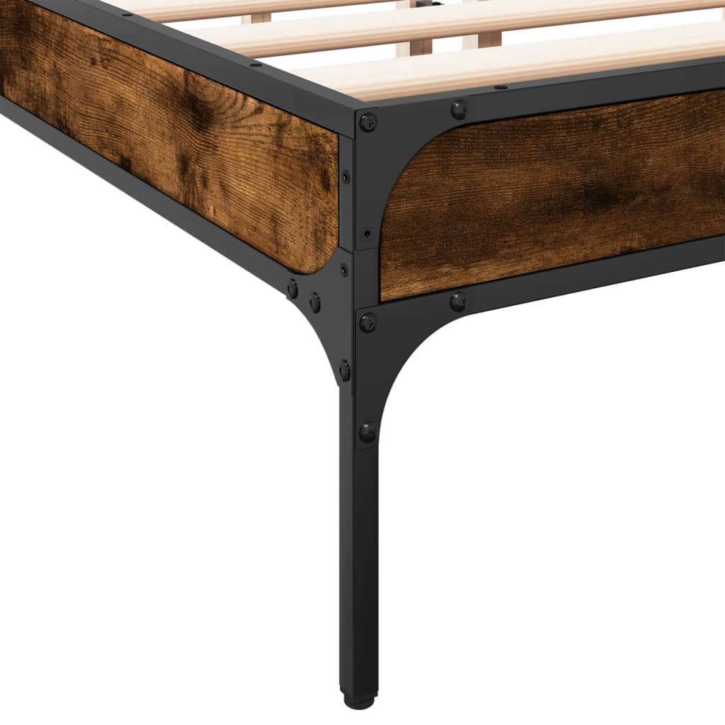 Bedframe bewerkt hout metaal gerookt eikenkleurig 120x200 cm is nu te koop bij PeponiXL, paradijselijk wonen!