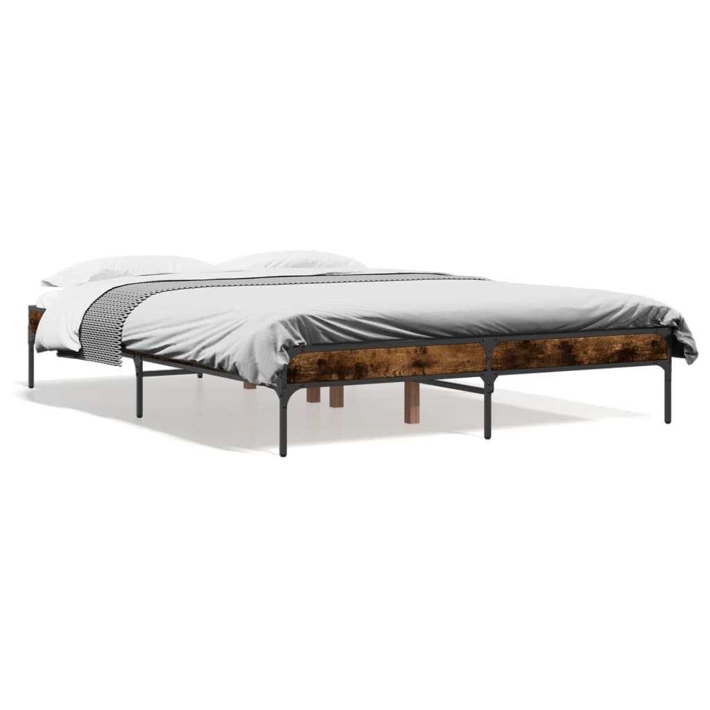 Bedframe bewerkt hout metaal gerookt eikenkleurig 120x200 cm is nu te koop bij PeponiXL, paradijselijk wonen!