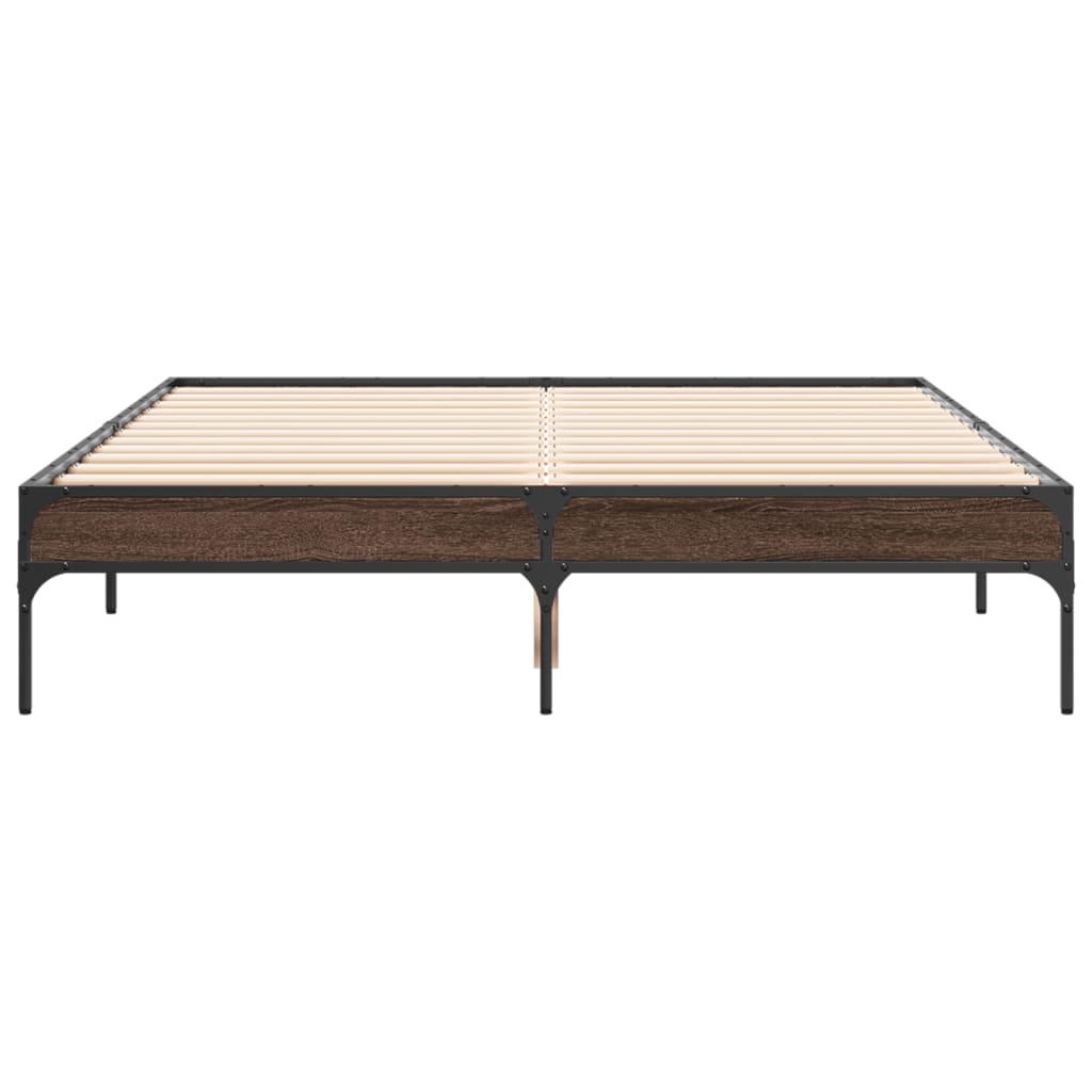 Bedframe bewerkt hout metaal bruin eikenkleur 120x200 cm is nu te koop bij PeponiXL, paradijselijk wonen!
