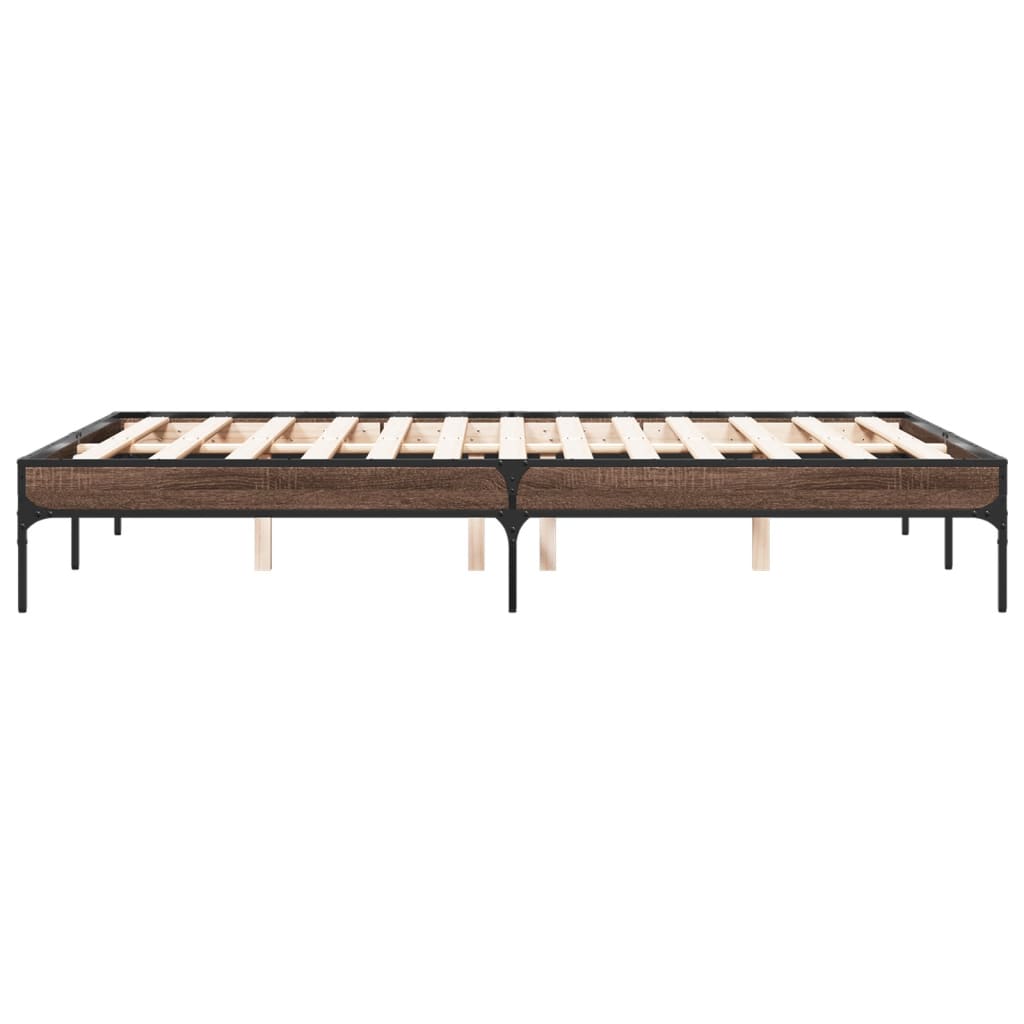 Bedframe bewerkt hout metaal bruin eikenkleur 120x200 cm is nu te koop bij PeponiXL, paradijselijk wonen!