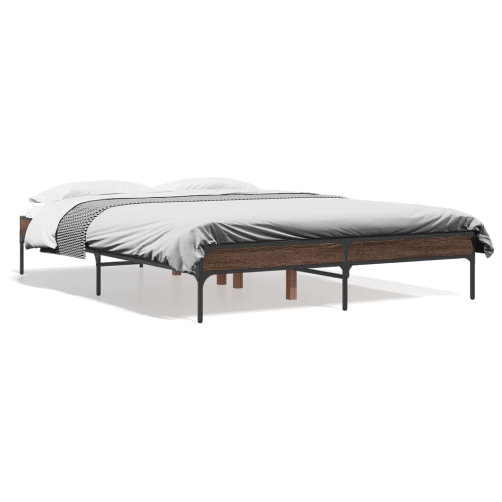 Bedframe bewerkt hout metaal bruin eikenkleur 120x200 cm is nu te koop bij PeponiXL, paradijselijk wonen!