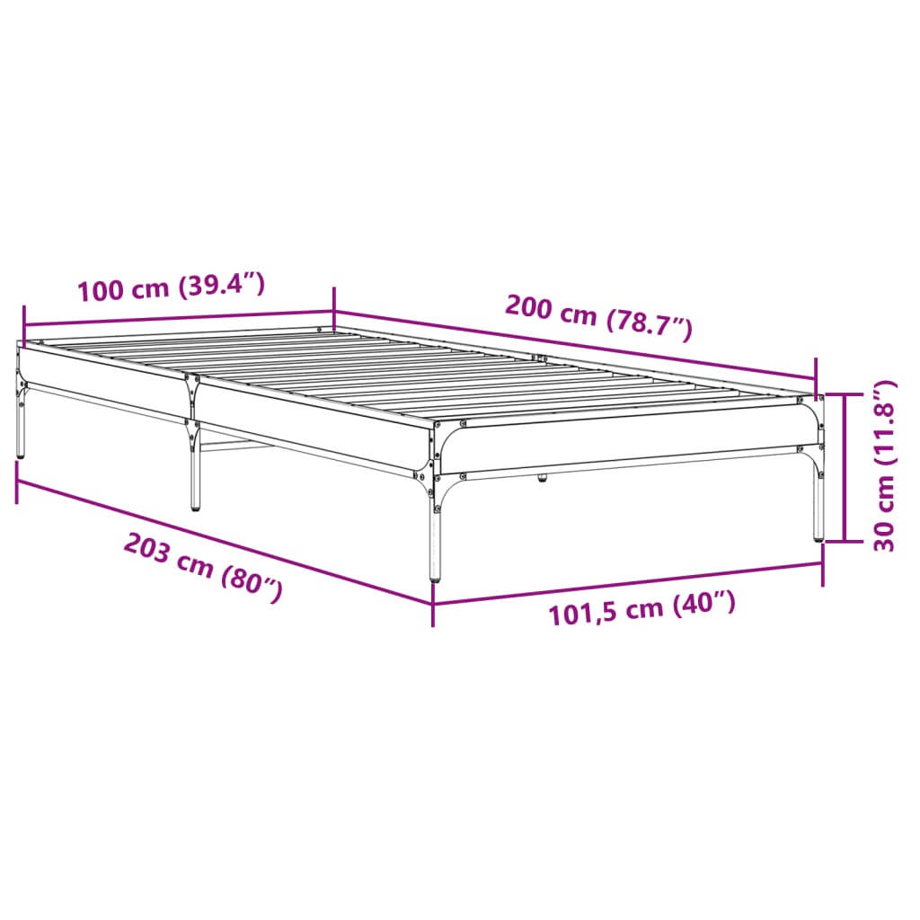 Bedframe bewerkt hout en metaal zwart 100x200 cm is nu te koop bij PeponiXL, paradijselijk wonen!