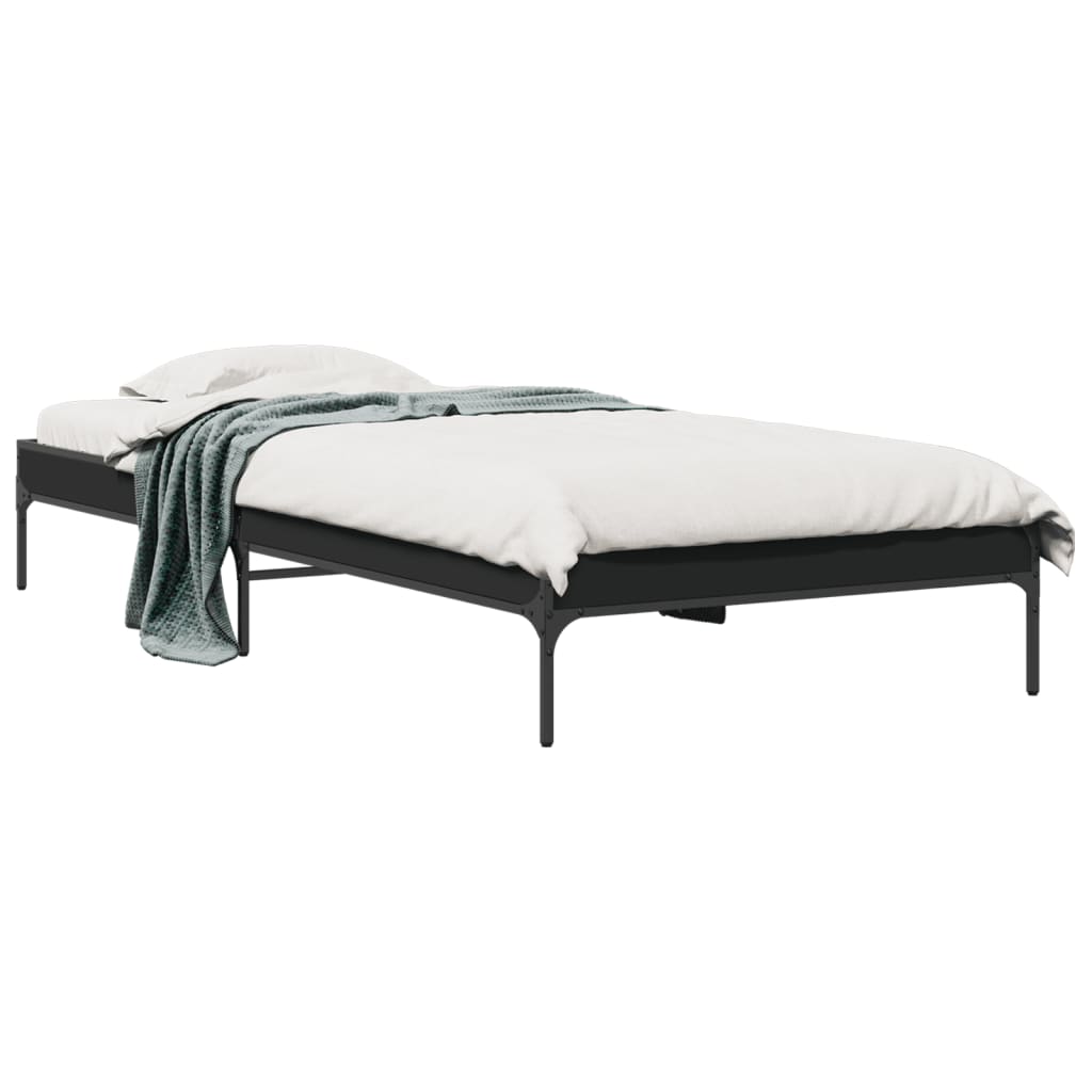 Bedframe bewerkt hout en metaal zwart 100x200 cm is nu te koop bij PeponiXL, paradijselijk wonen!