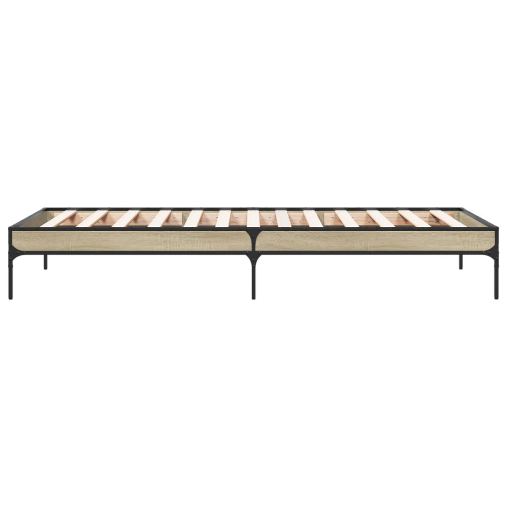 Bedframe bewerkt hout en metaal sonoma eikenkleurig 100x200 cm is nu te koop bij PeponiXL, paradijselijk wonen!