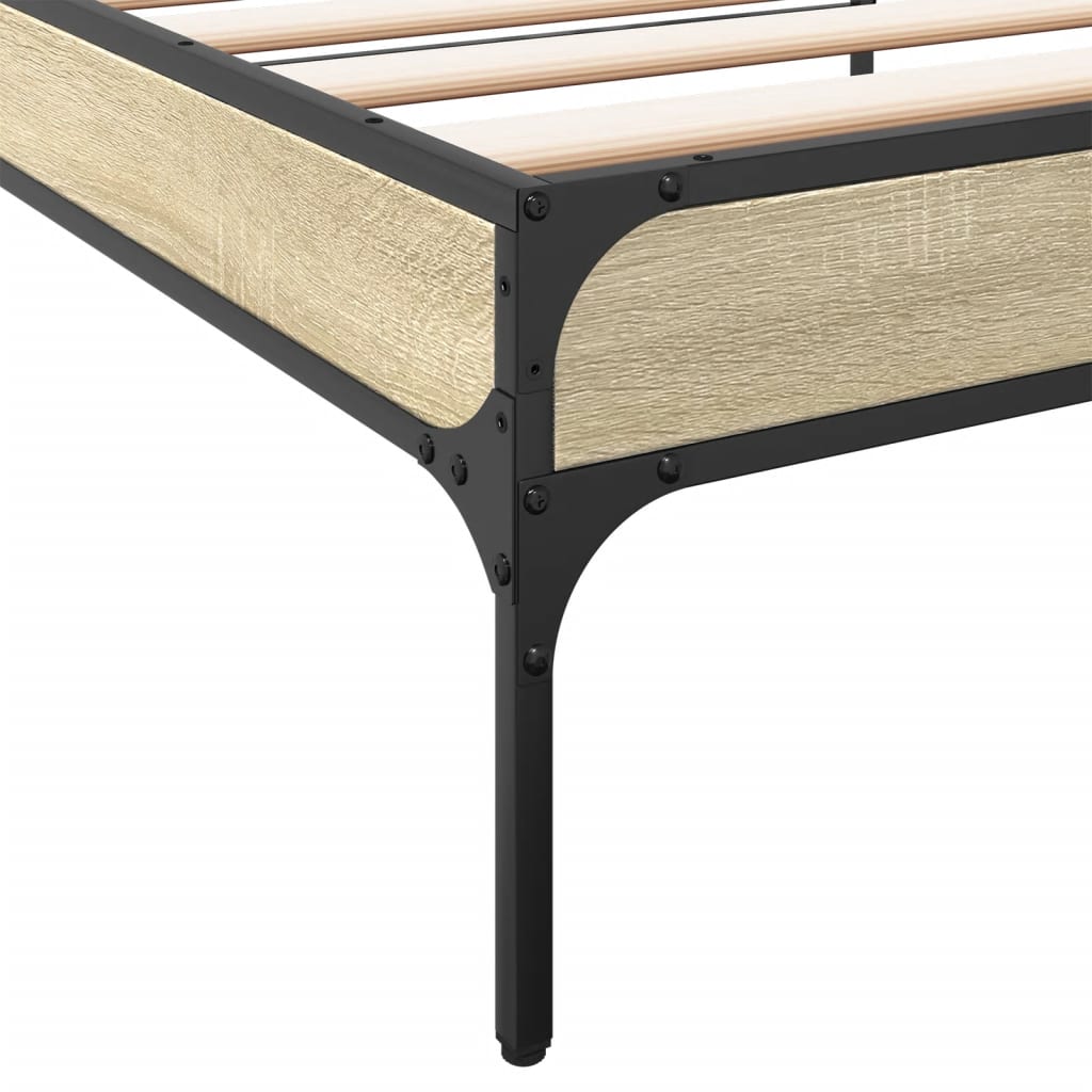 Bedframe bewerkt hout en metaal sonoma eikenkleurig 100x200 cm is nu te koop bij PeponiXL, paradijselijk wonen!