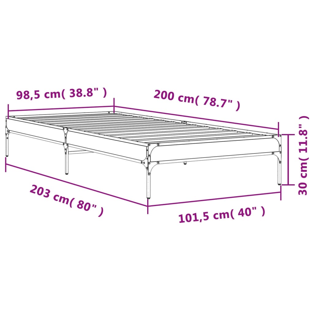 Bedframe bewerkt hout en metaal sonoma eikenkleurig 100x200 cm is nu te koop bij PeponiXL, paradijselijk wonen!
