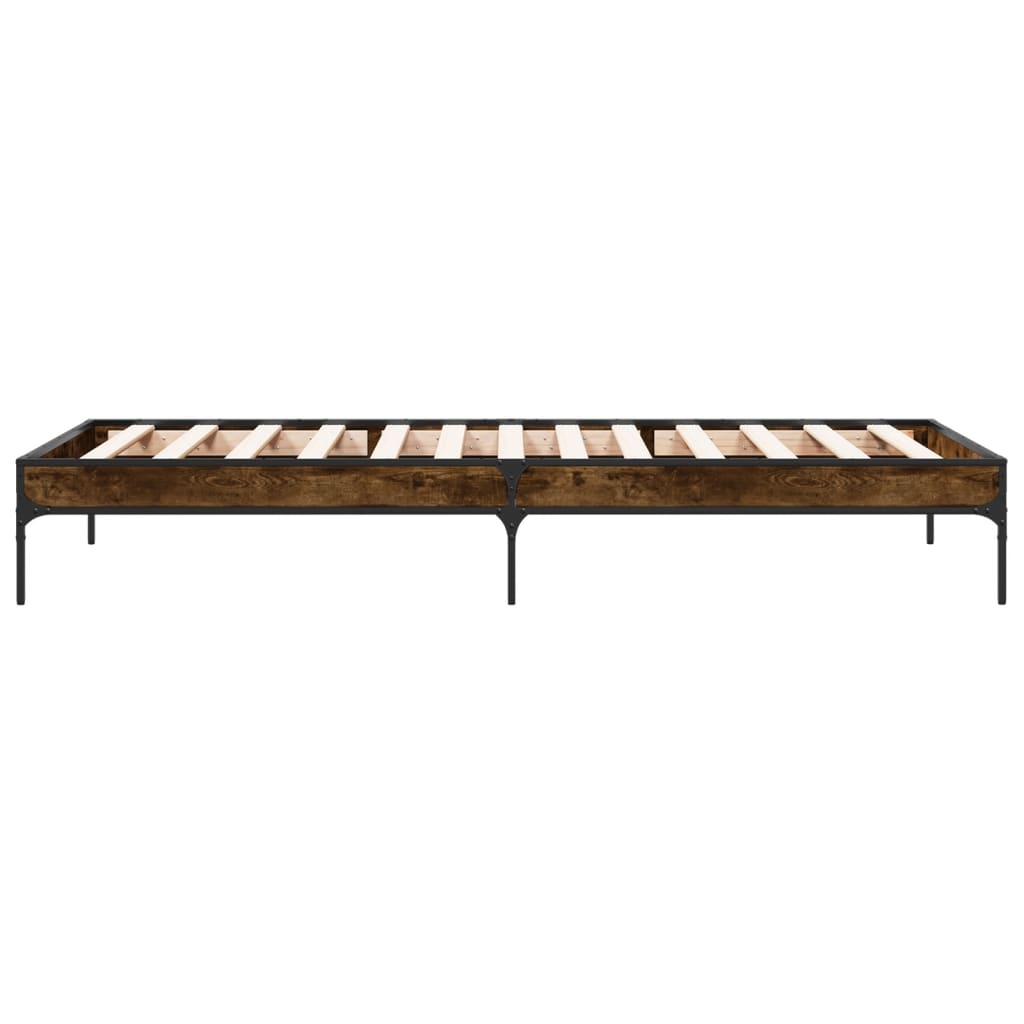 Bedframe bewerkt hout en metaal gerookt eikenkleurig 100x200 cm is nu te koop bij PeponiXL, paradijselijk wonen!