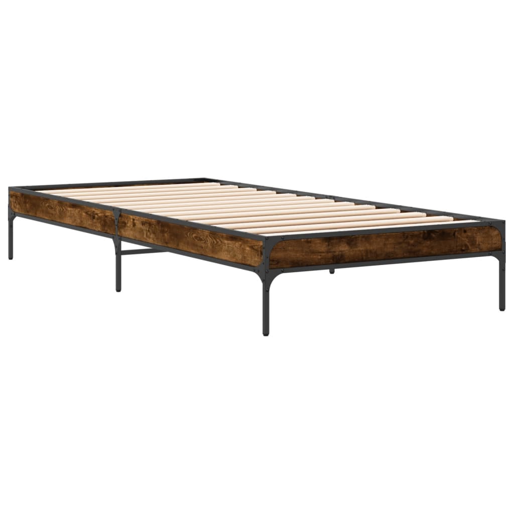Bedframe bewerkt hout en metaal gerookt eikenkleurig 100x200 cm is nu te koop bij PeponiXL, paradijselijk wonen!