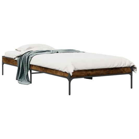Bedframe bewerkt hout en metaal gerookt eikenkleurig 100x200 cm is nu te koop bij PeponiXL, paradijselijk wonen!