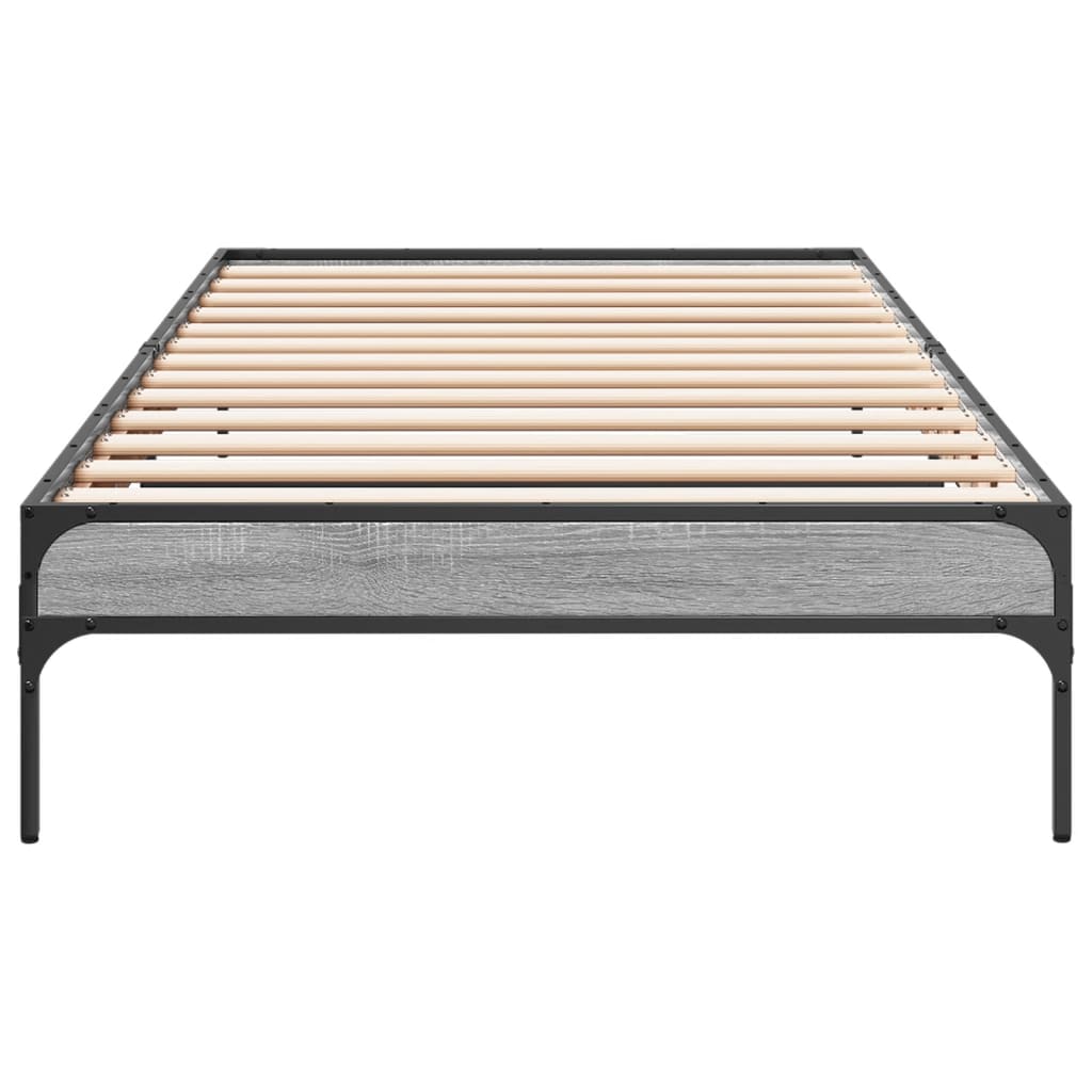 Bedframe bewerkt hout en metaal grijs sonoma eiken 100x200 cm is nu te koop bij PeponiXL, paradijselijk wonen!