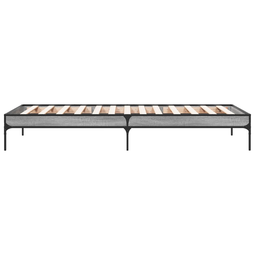 Bedframe bewerkt hout en metaal grijs sonoma eiken 100x200 cm is nu te koop bij PeponiXL, paradijselijk wonen!