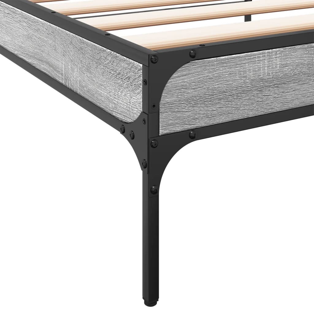 Bedframe bewerkt hout en metaal grijs sonoma eiken 100x200 cm is nu te koop bij PeponiXL, paradijselijk wonen!