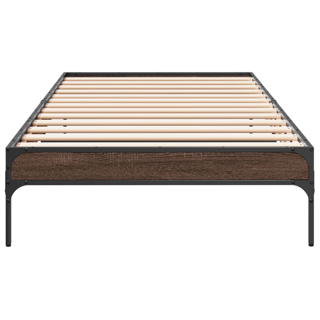 Bedframe bewerkt hout en metaal bruin eikenkleurig 100x200 cm is nu te koop bij PeponiXL, paradijselijk wonen!