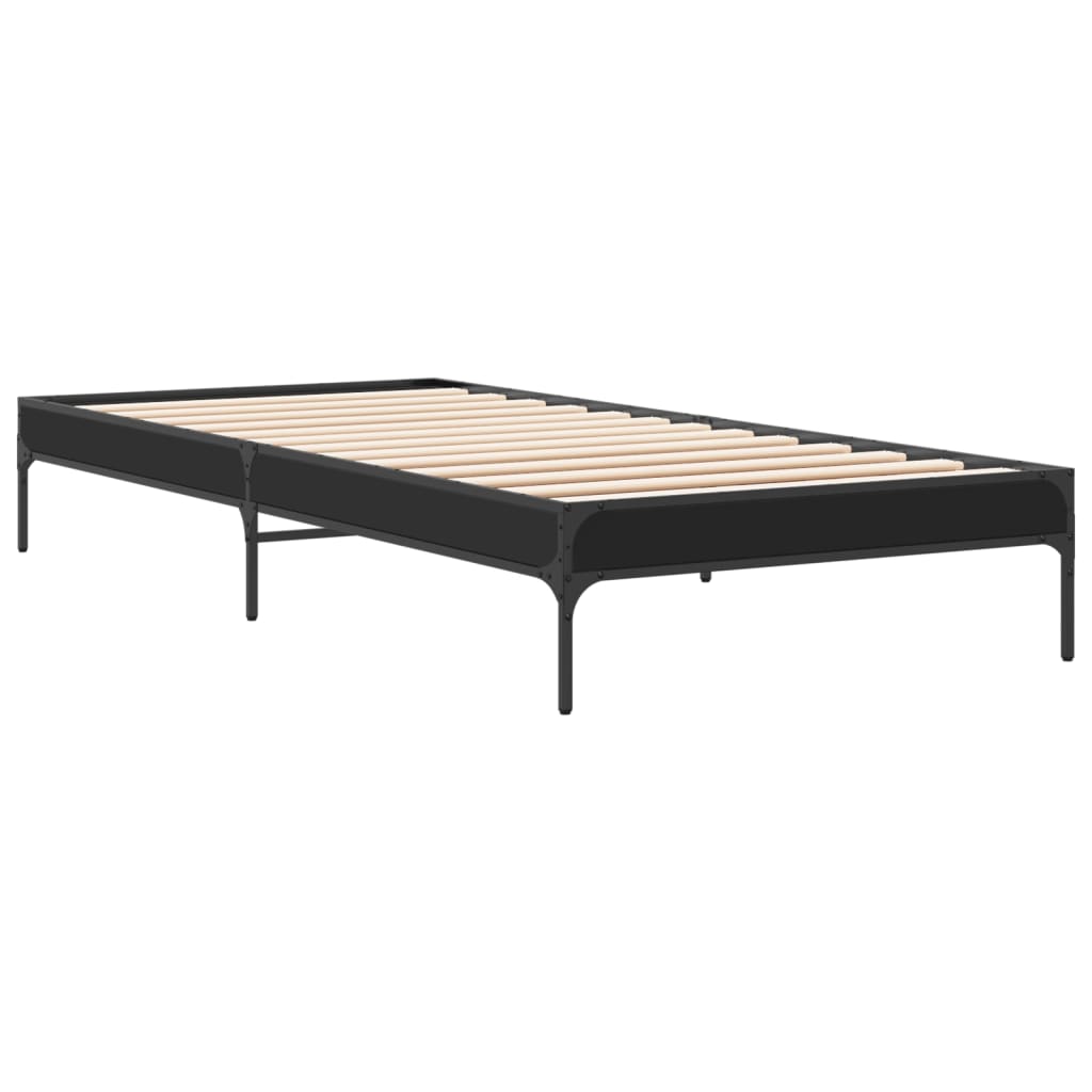 Bedframe bewerkt hout en metaal zwart 90x200 cm is nu te koop bij PeponiXL, paradijselijk wonen!