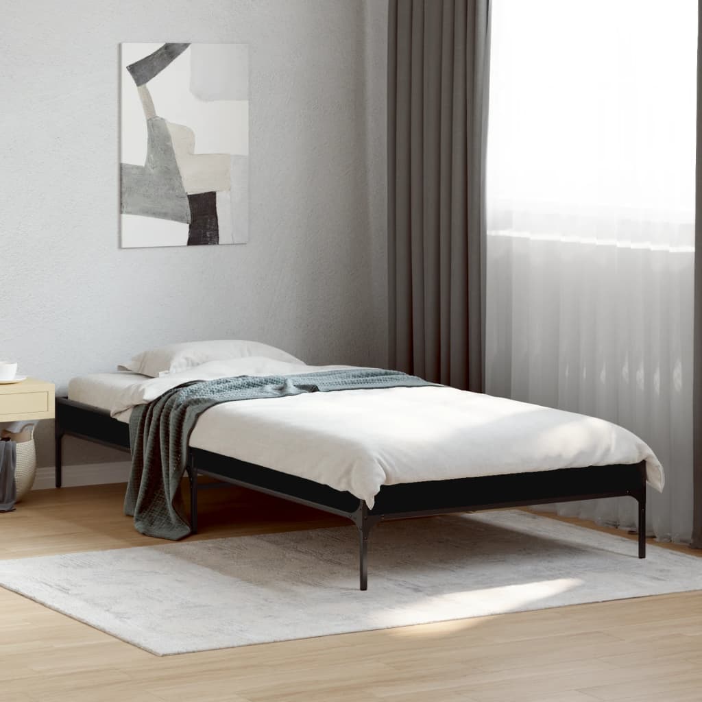 Bedframe bewerkt hout en metaal zwart 90x200 cm is nu te koop bij PeponiXL, paradijselijk wonen!
