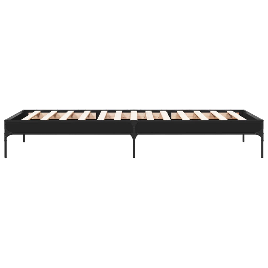 Bedframe bewerkt hout en metaal zwart 90x200 cm is nu te koop bij PeponiXL, paradijselijk wonen!