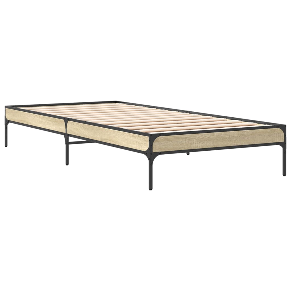 Bedframe bewerkt hout en metaal sonoma eikenkleurig 90x200 cm is nu te koop bij PeponiXL, paradijselijk wonen!