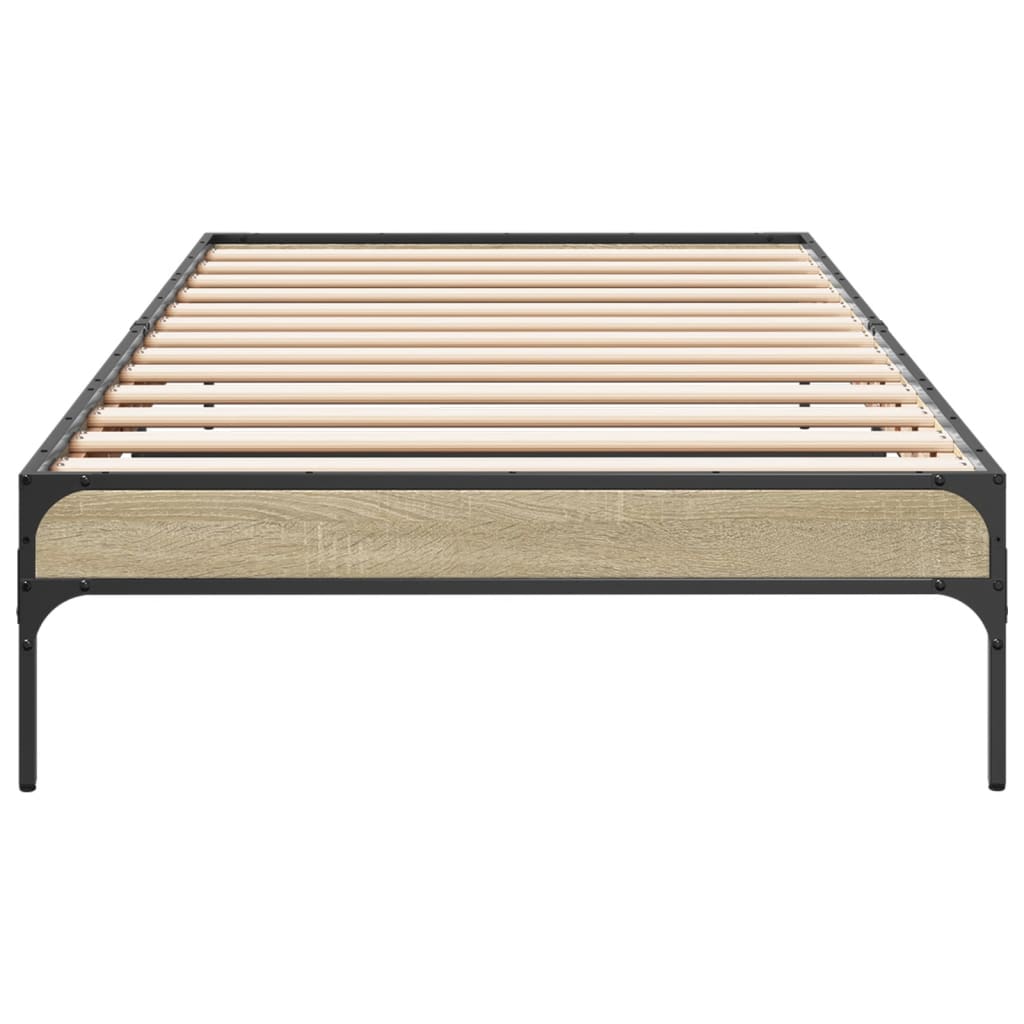Bedframe bewerkt hout en metaal sonoma eikenkleurig 90x200 cm is nu te koop bij PeponiXL, paradijselijk wonen!
